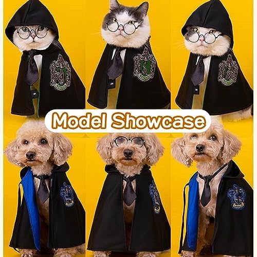 MANON ROSA Dog Halloween Costume - Wizard Cosplay Dress with Witch Cape Bowtie Glasses - Pet Party Clothes for Small Medium Large Dogs Puppies Cats Green Medium - Image 4
