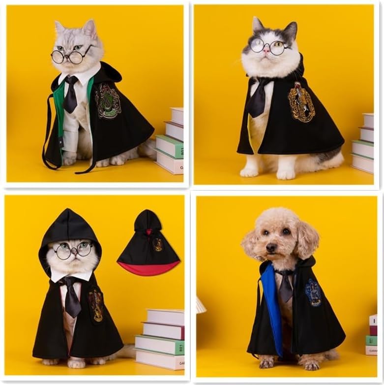 MANON ROSA Dog Halloween Costume - Wizard Cosplay Dress with Witch Cape Bowtie Glasses - Pet Party Clothes for Small Medium Large Dogs Puppies Cats Green Medium - Image 5