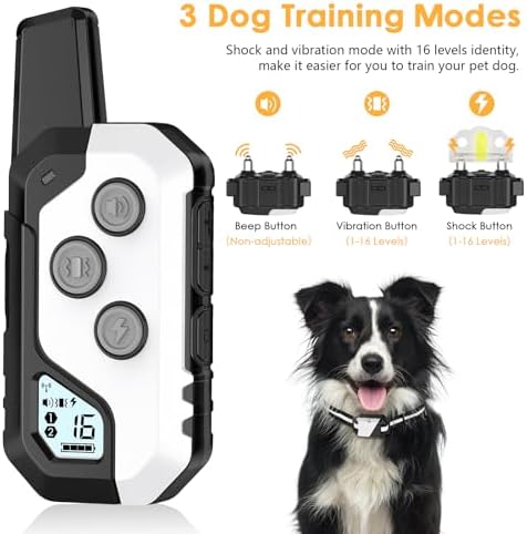 PIOUNS Dog Shock Collar, IP67 Waterproof Dog Training Collar with Remote, 3 Training Modes, Shock, Vibration and Beep, Rechargeable Electric Shock Collar for Large Medium Small Dog - Image 3