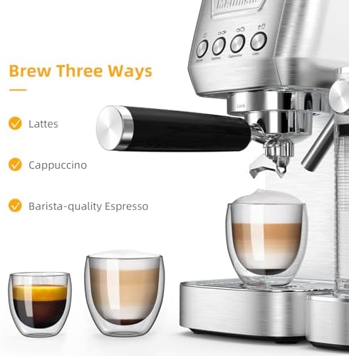 Espresso Machine, 20 Bar Cappuccino Machines for Home, Latte Machine with Automatic Milk Frother, Coffee Maker with Dual Wall & ESE Filters - Image 4