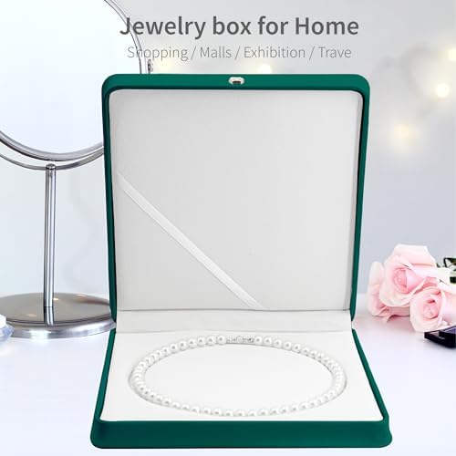 PU Leather Jewelry Box Pearl Necklace Display Case Organizer Storage Holder Boxes for Home,Shopping Malls, Exhibition,Travel. (Green) - Image 2