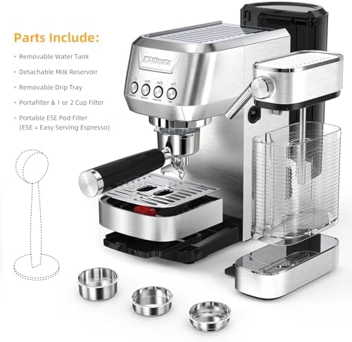 Espresso Machine, 20 Bar Cappuccino Machines for Home, Latte Machine with Automatic Milk Frother, Coffee Maker with Dual Wall & ESE Filters - Image 5