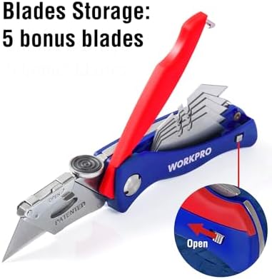 WORKPRO Folding Utility Knife, Quick-Change Box Cutter, Blade Storage in Handle with 5 Extra Blades Included - Image 5