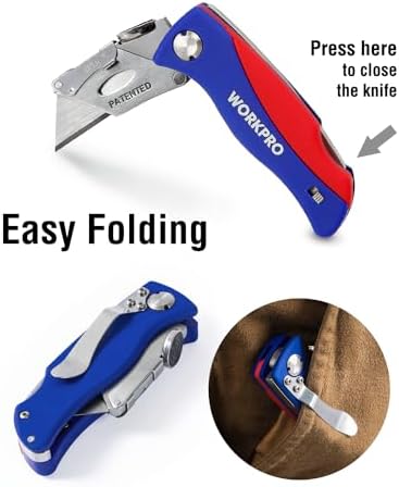 WORKPRO Folding Utility Knife, Quick-Change Box Cutter, Blade Storage in Handle with 5 Extra Blades Included - Image 3