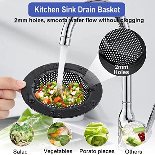 3 Pack of Kitchen Sink Stopper Strainer, Upgraded Sink Basket Strainer Set, Universal Anti-Clogging Sink Drain Strainer, Stainless Steel Kitchen Sink Drain Filter Sieve (Black) - Image 3
