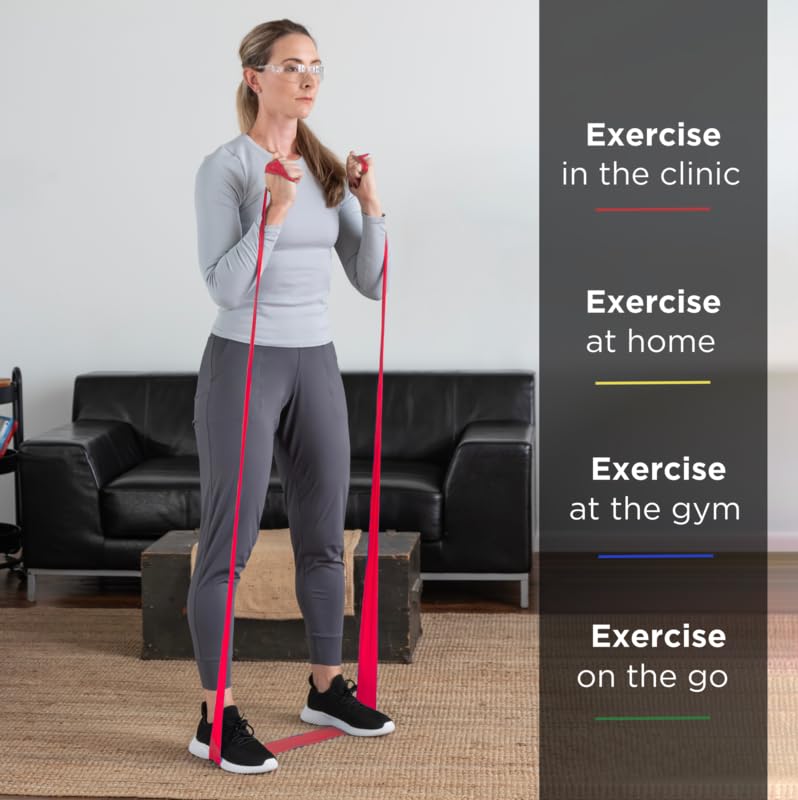 THERABAND Resistance Band Set, Professional Elastic Bands for Upper & Lower Body, Core Exercise, Physical Therapy, Lower Pilates, At-Home Workouts, & Rehab, 5 Foot, Yellow, Red & Green, Beginner - Image 6