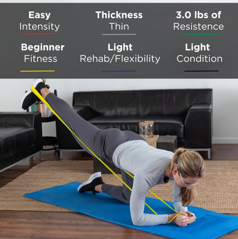 THERABAND Resistance Band Set, Professional Elastic Bands for Upper & Lower Body, Core Exercise, Physical Therapy, Lower Pilates, At-Home Workouts, & Rehab, 5 Foot, Yellow, Red & Green, Beginner - Image 5